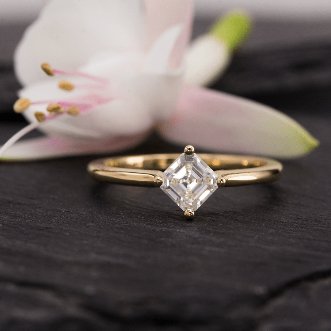 Asscher Cut Moissanite Compass Prong Set Cora Solitaire Engagement Ring