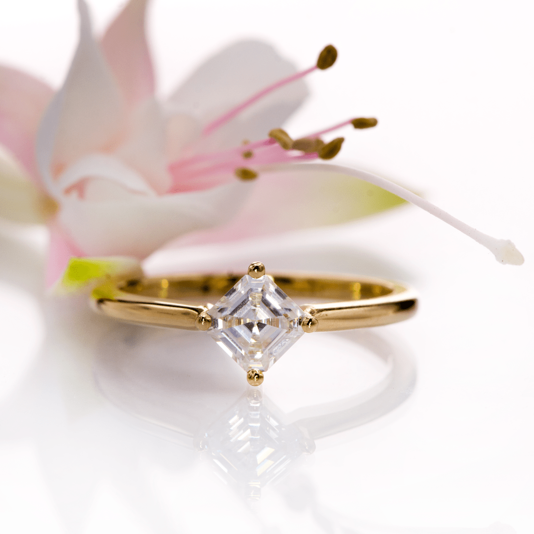 Asscher Cut Moissanite Compass Prong Set Cora Solitaire Engagement Ring