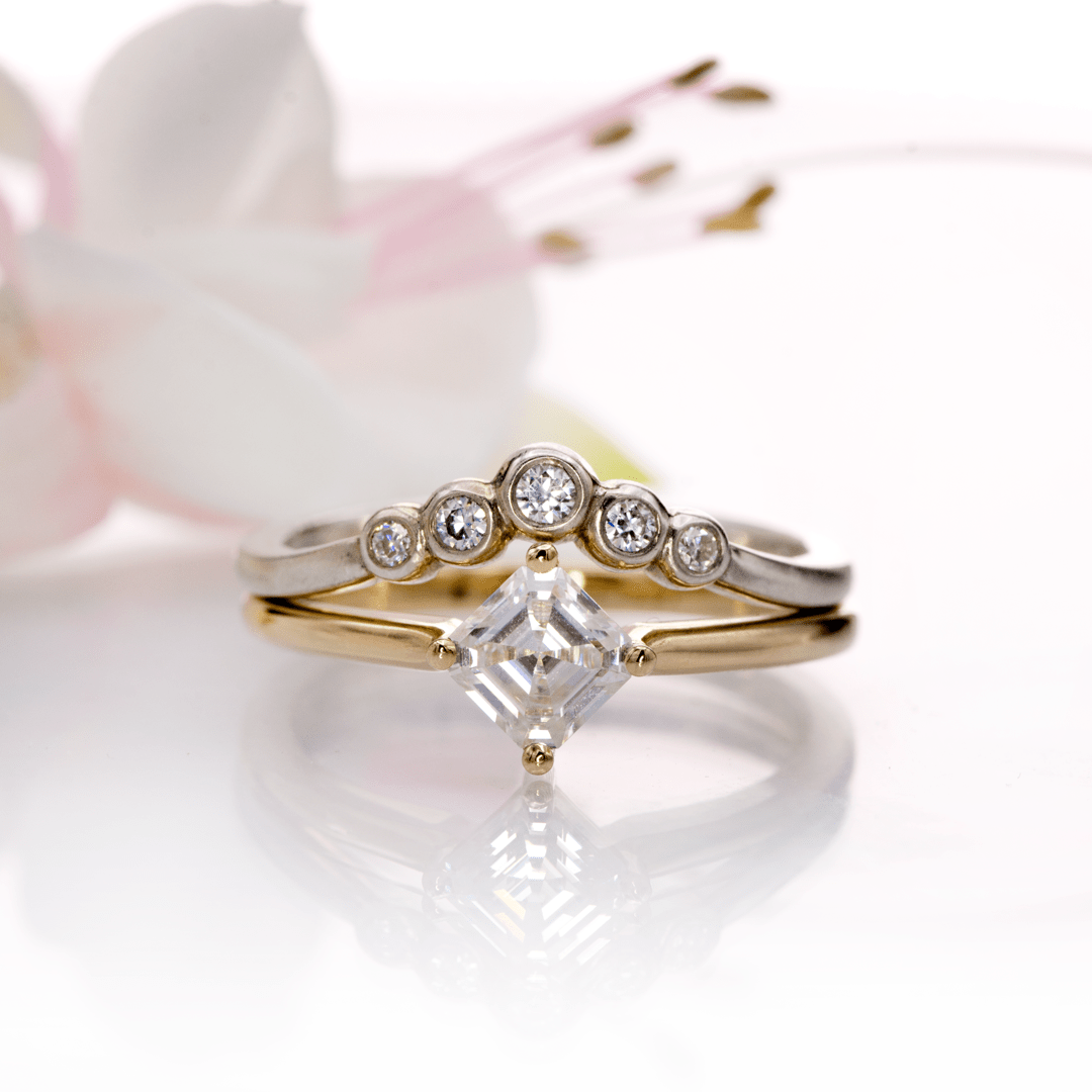 Asscher Cut Moissanite Compass Prong Set Cora Solitaire Engagement Ring