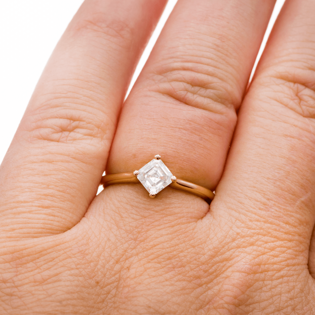 Asscher Cut Moissanite Compass Prong Set Cora Solitaire Engagement Ring