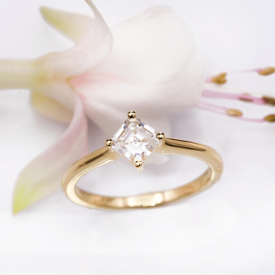 Asscher Cut Moissanite Compass Prong Set Cora Solitaire Engagement Ring