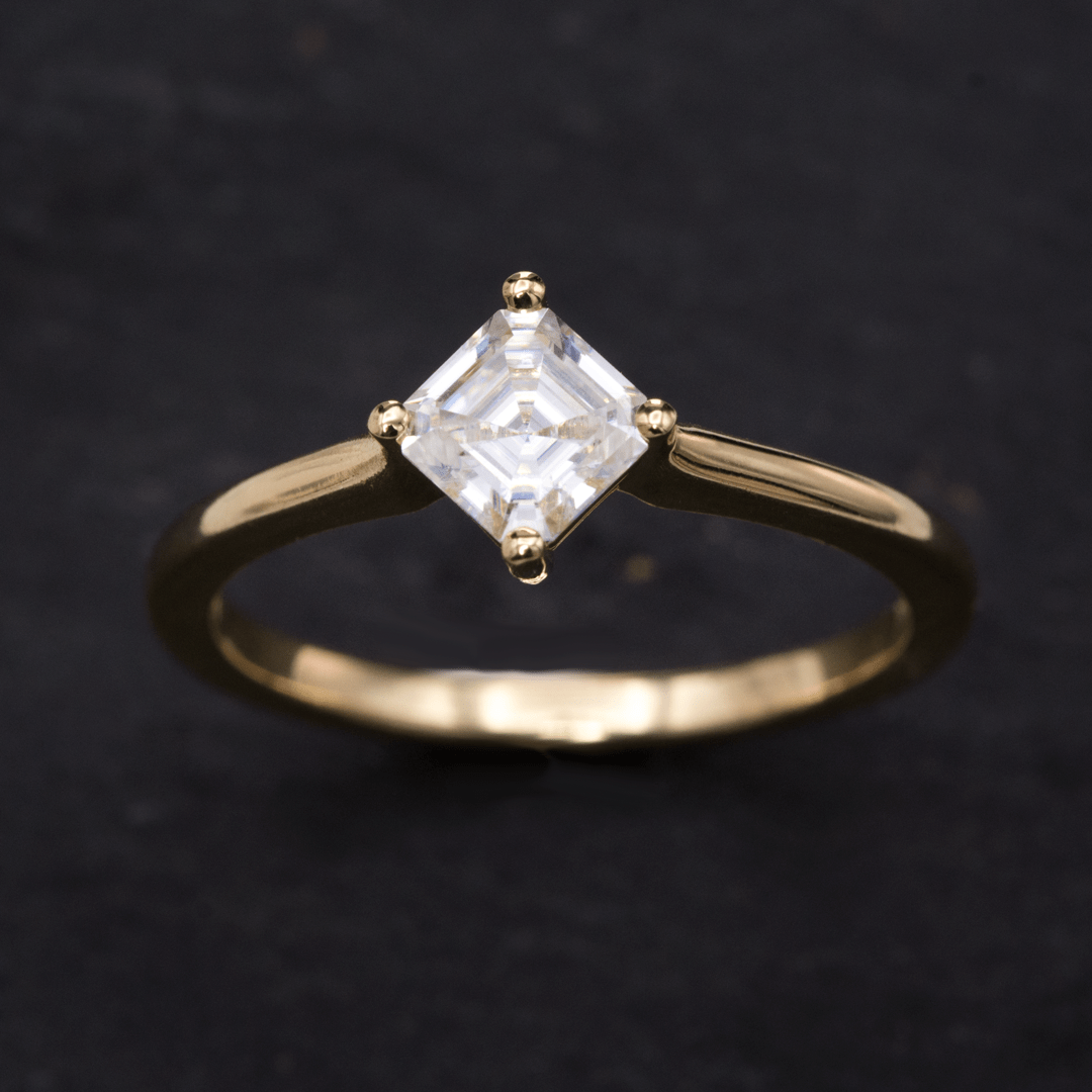 Asscher Cut Moissanite Compass Prong Set Cora Solitaire Engagement Ring