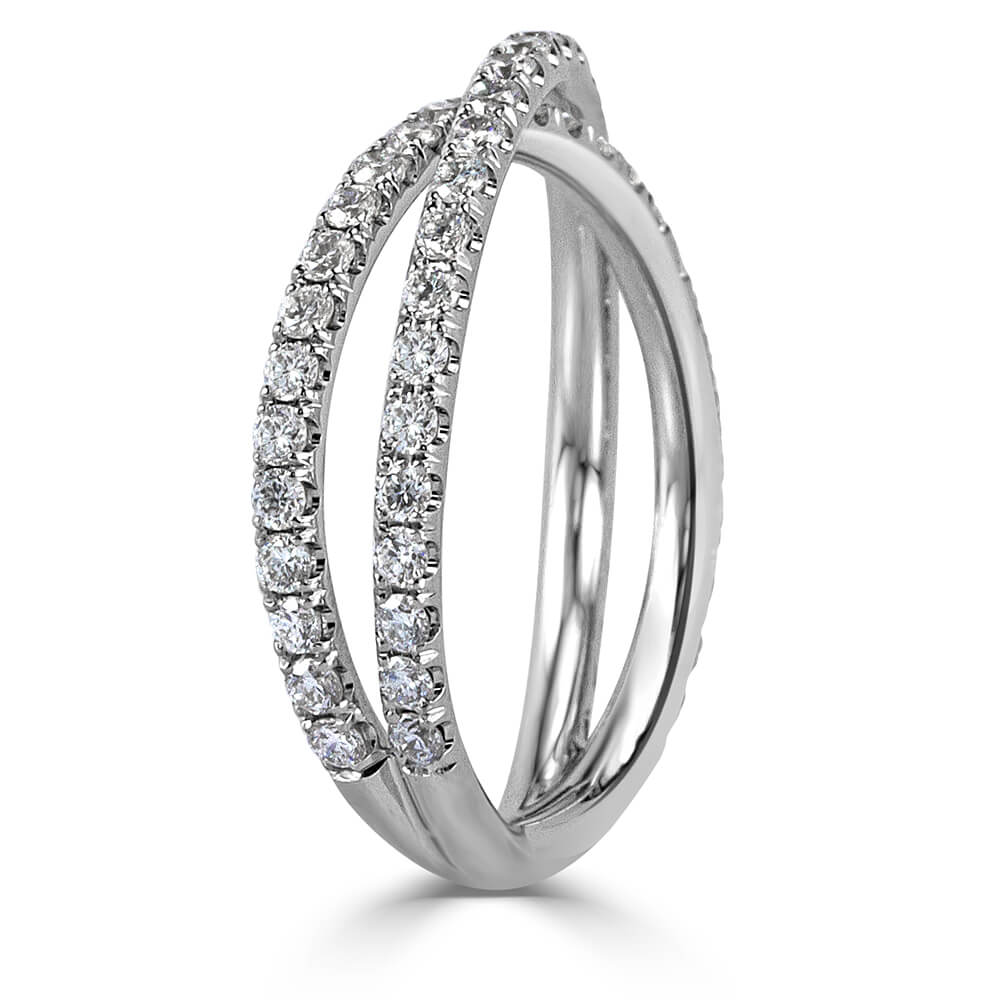 Criss-Cross Moissanite Pave Half Eternity Wedding Band Ring In Sterling Silver
