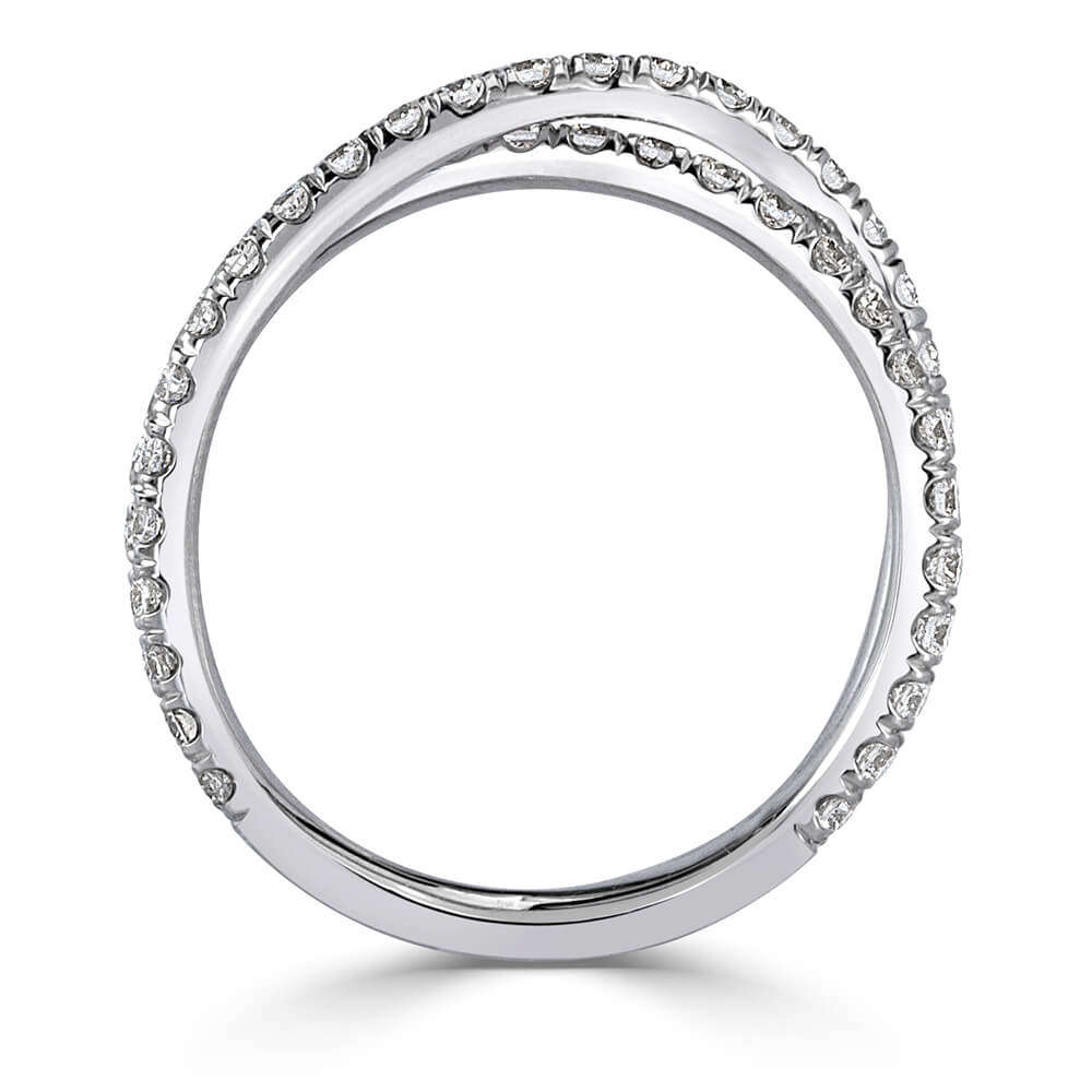 Criss-Cross Moissanite Pave Half Eternity Wedding Band Ring In Sterling Silver