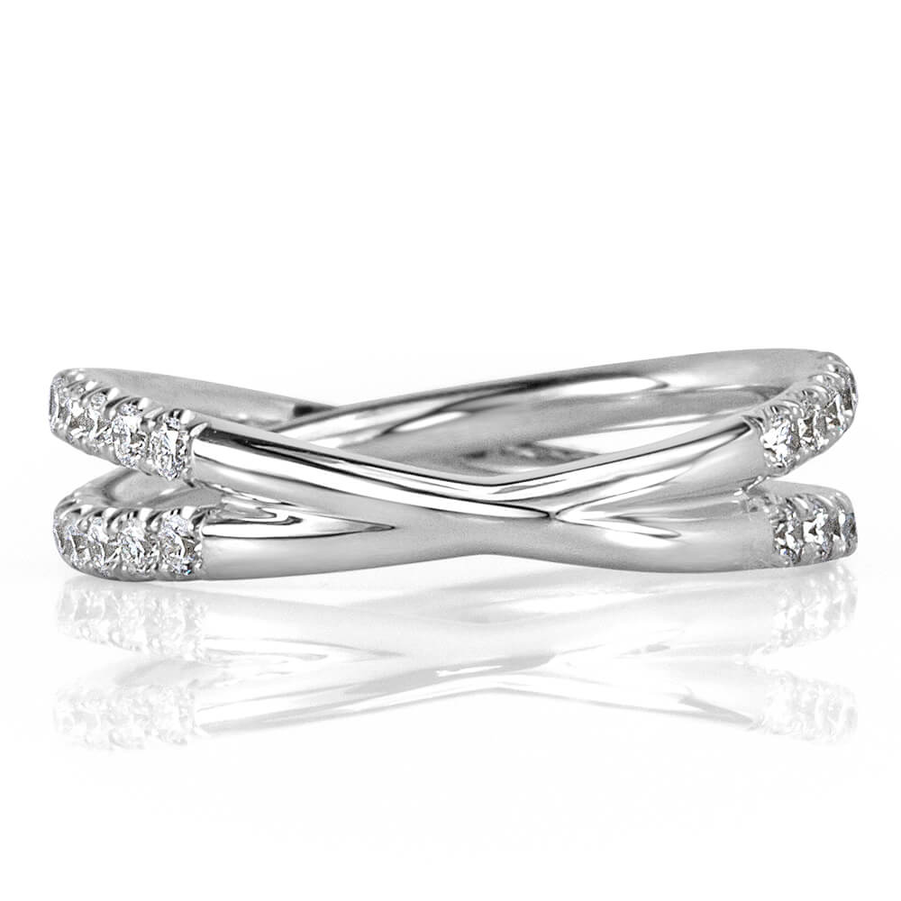 Criss-Cross Moissanite Pave Half Eternity Wedding Band Ring In Sterling Silver