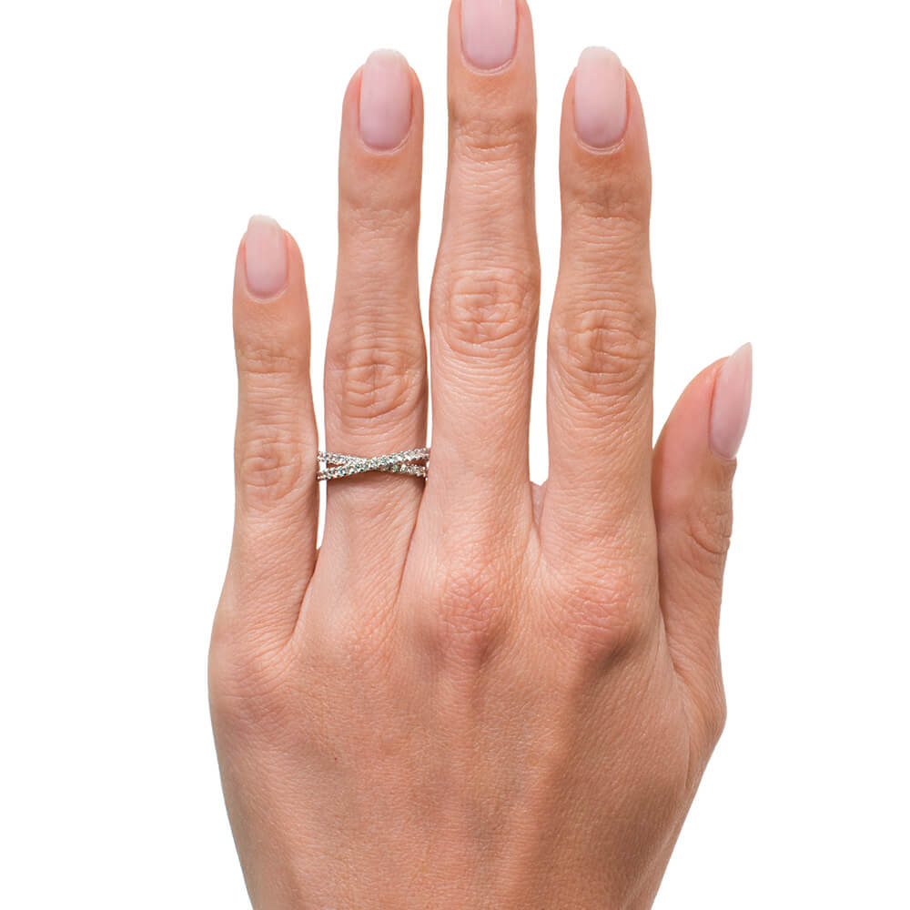 Criss-Cross Moissanite Pave Half Eternity Wedding Band Ring In Sterling Silver