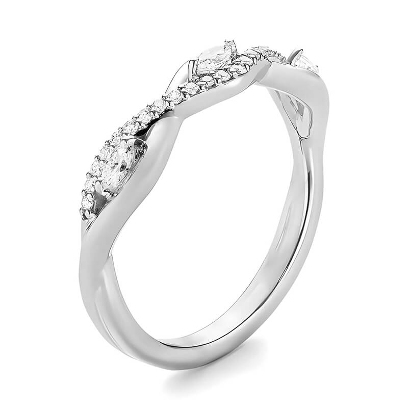 Criss-Cross Pattern Marquise Moissanite Pave Wedding Band Ring
