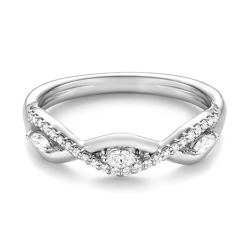 Criss-Cross Pattern Marquise Moissanite Pave Wedding Band Ring