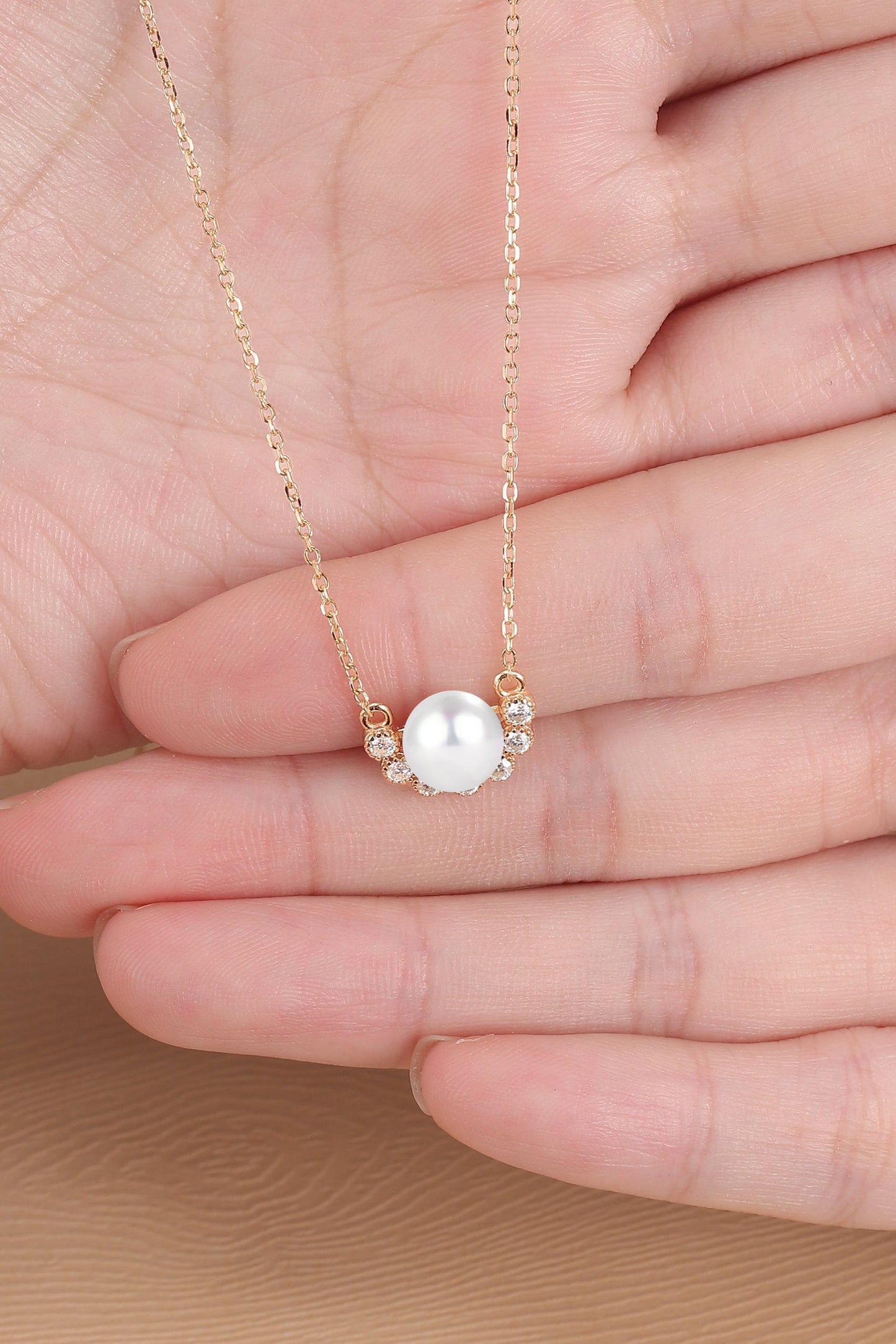 Crown 7.0-8.0 mm 16 inch  Akoya Pearl Gold Necklace - Ready to Ship