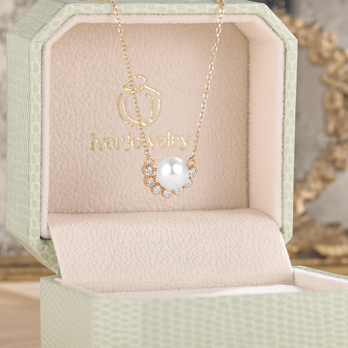 Crown 7.0-8.0 mm 16 inch  Akoya Pearl Gold Necklace - Ready to Ship