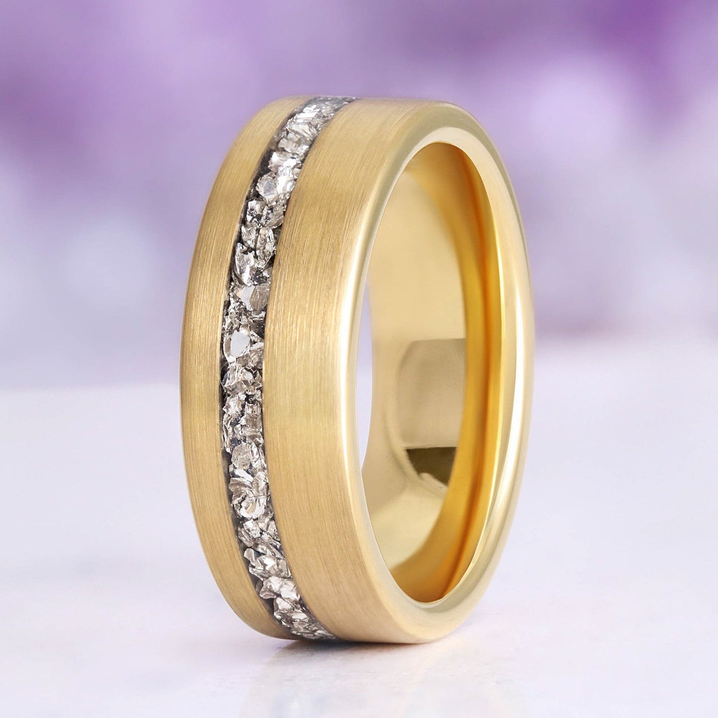 Crushed Diamond Gold Tungsten Ring (8mm)