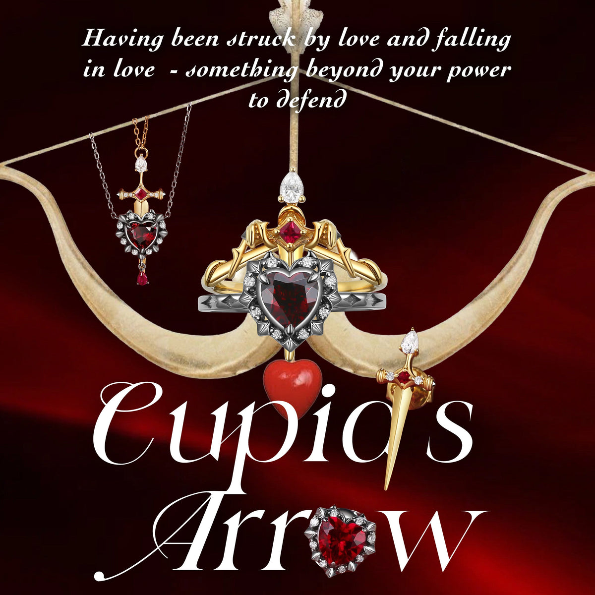 'Cupid's Arrow' - Gothic Heart Cut Salt & Pepper Diamond Heart Sword Ring Alternative Bridal Set