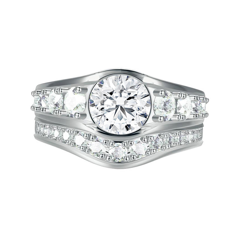 Curved Pave Moissanite Euro Half Eternity Wedding Band Ring