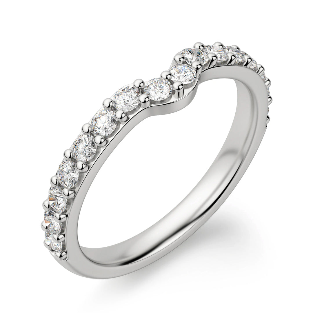 Curved Pave Moissanite Half Eternity Wedding Band Ring In Sterling Silver