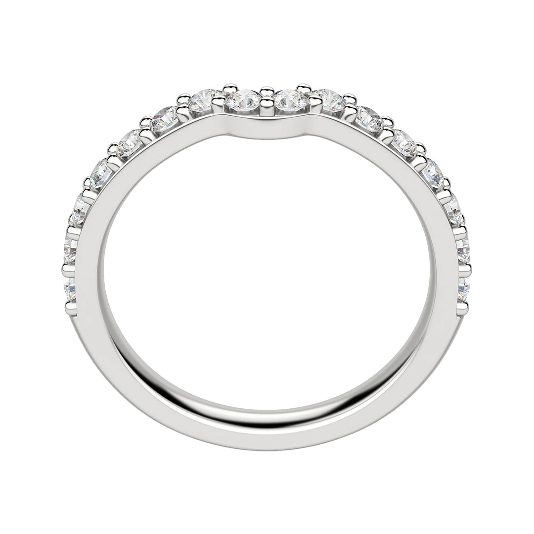 Curved Pave Moissanite Half Eternity Wedding Band Ring In Sterling Silver