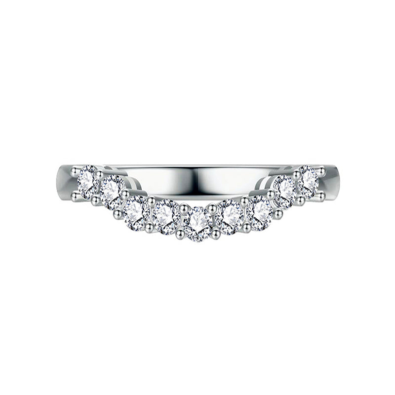 Curved Round Moissanite Half Eternity Wedding Band Ring