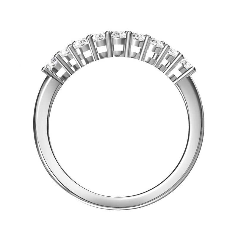 Curved Round Moissanite Half Eternity Wedding Band Ring