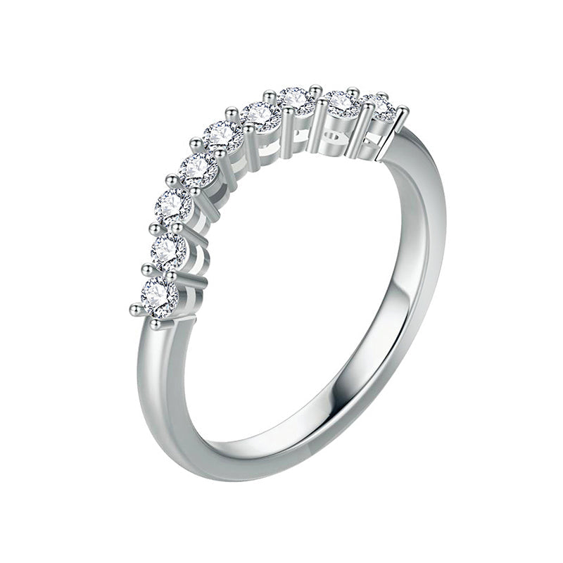 Curved Round Moissanite Half Eternity Wedding Band Ring