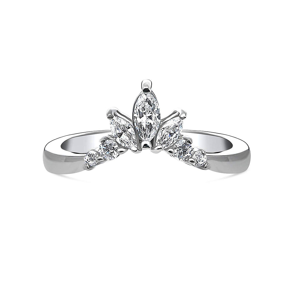 Curved With Marquise Accents Moissanite Wedding Band Ring In Sterling Silver