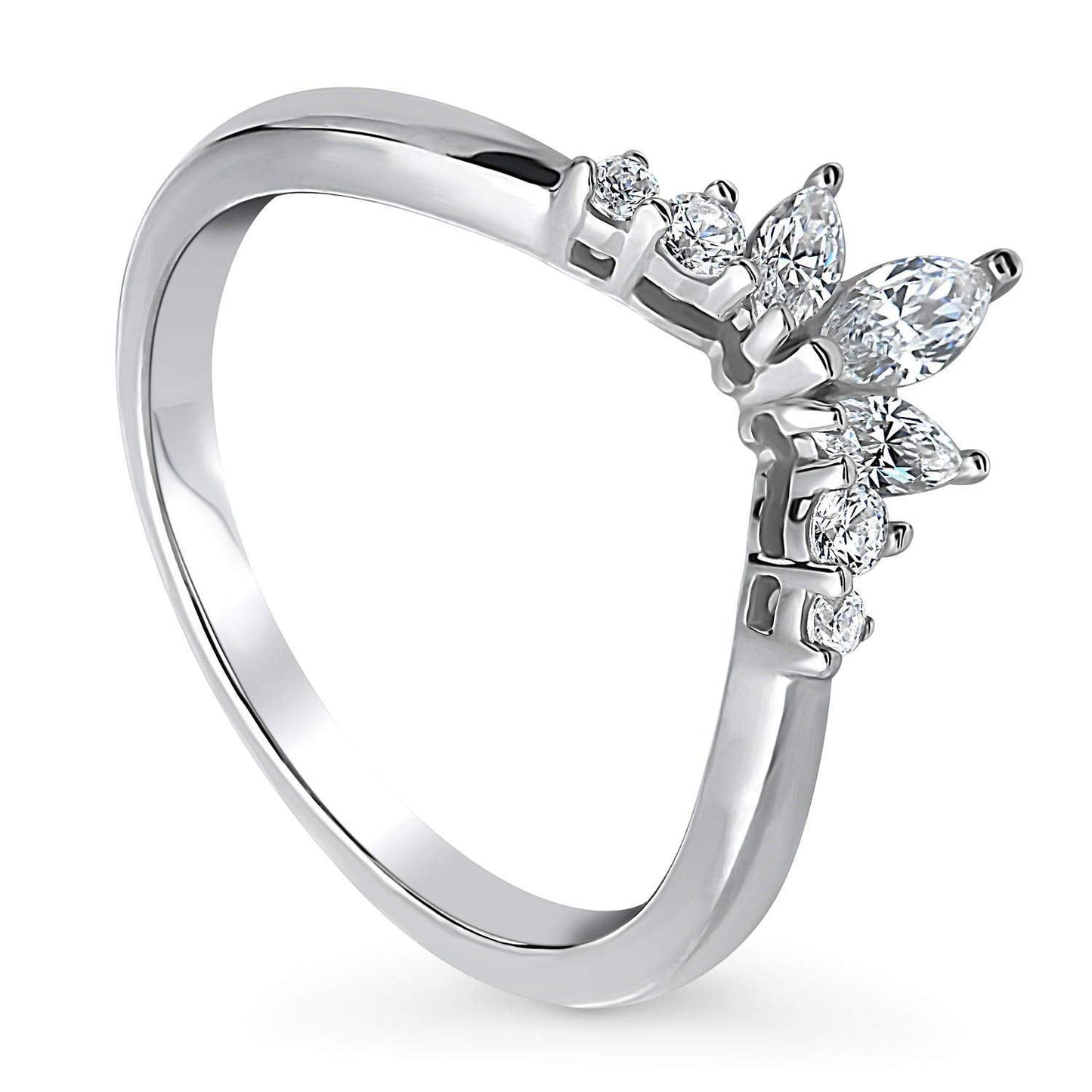Curved With Marquise Accents Moissanite Wedding Band Ring In Sterling Silver