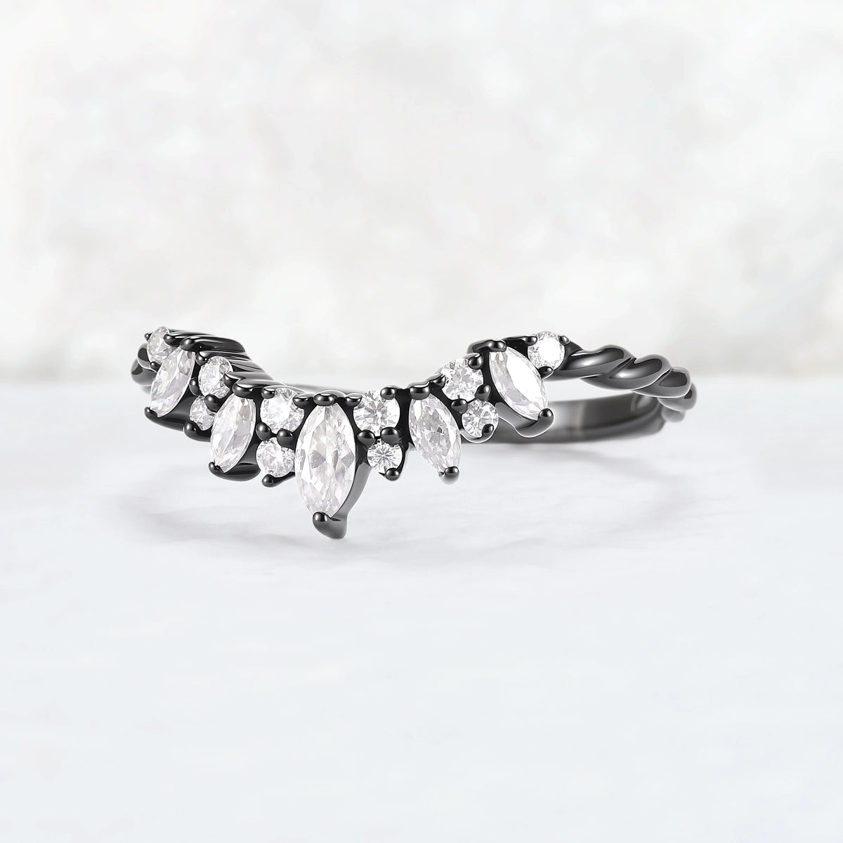 Curved Marquise Cut Moissanite Twig Ring Arm Wedding Ring