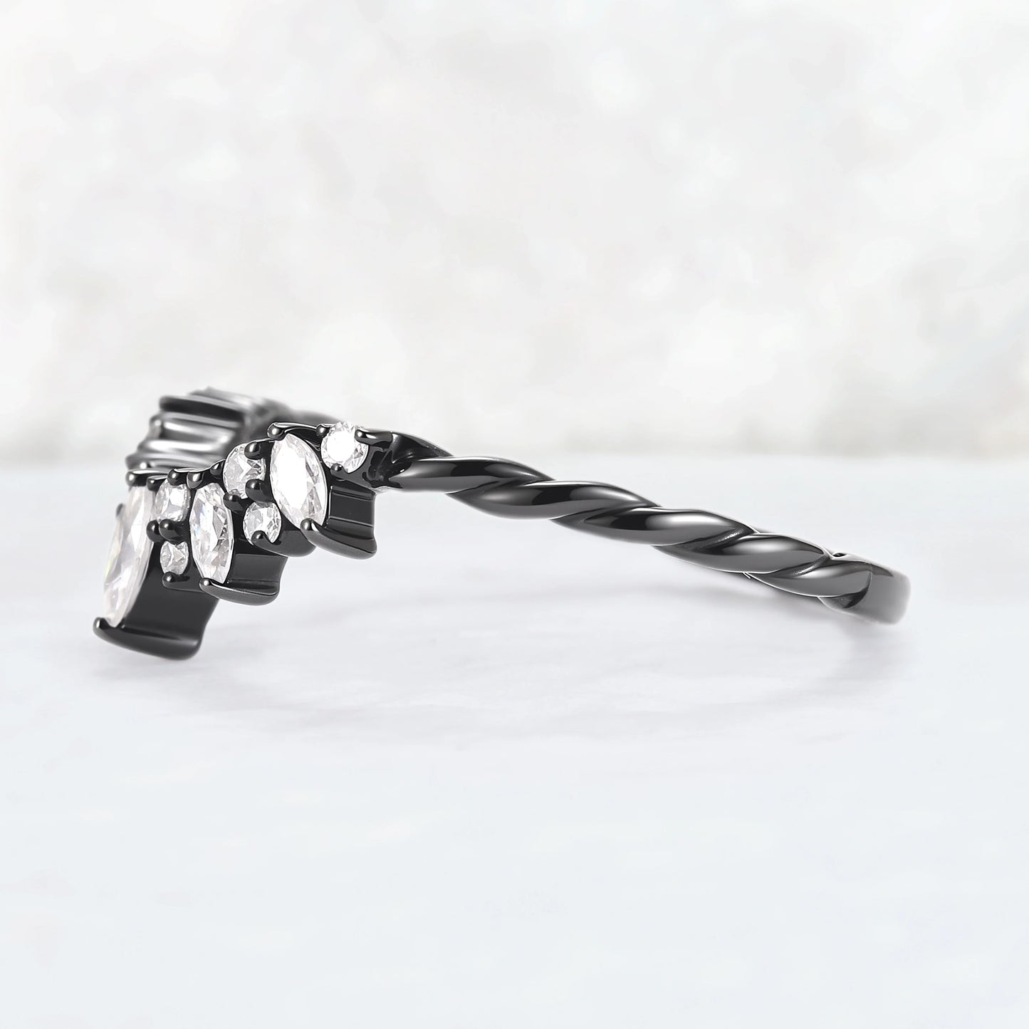 Curved Marquise Cut Moissanite Twig Ring Arm Wedding Ring