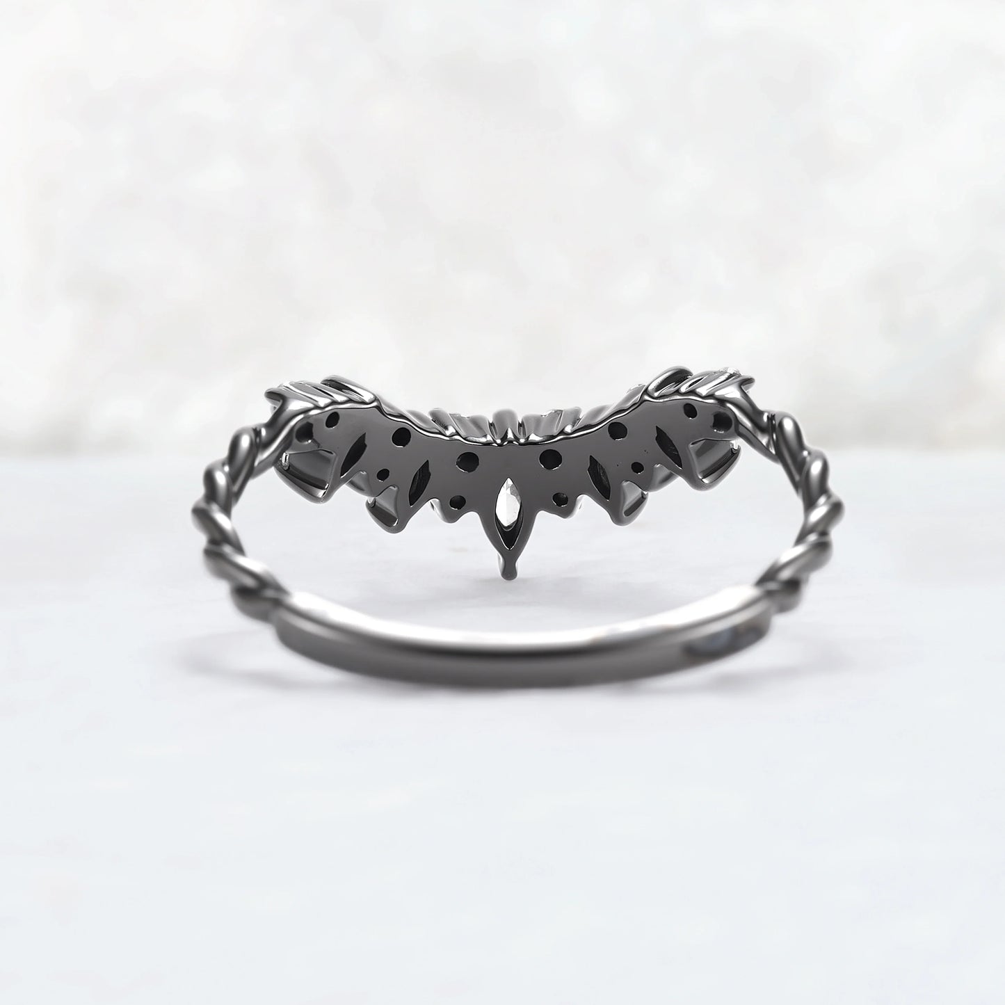 Curved Marquise Cut Moissanite Twig Ring Arm Wedding Ring