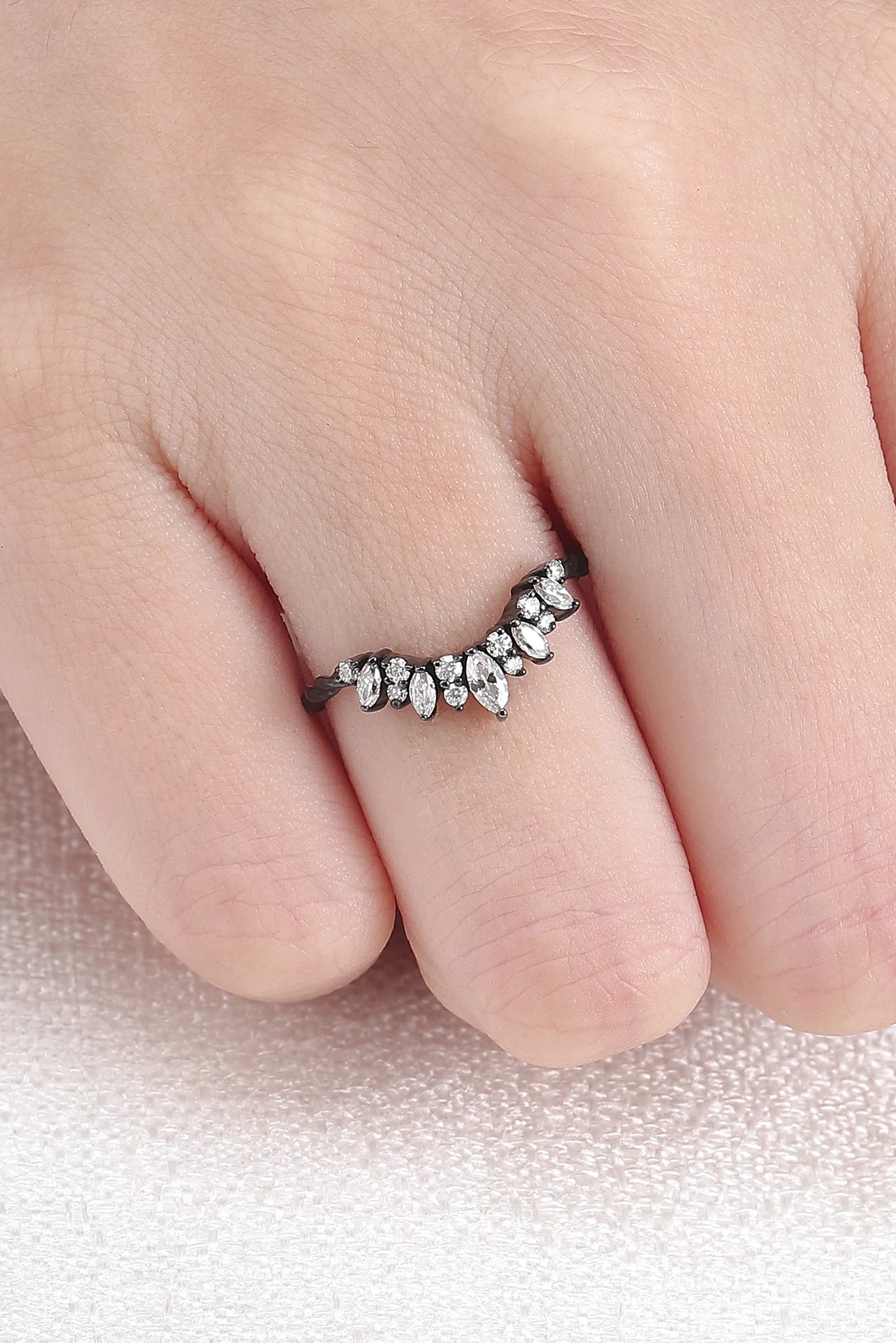 Curved Marquise Cut Moissanite Twig Ring Arm Wedding Ring