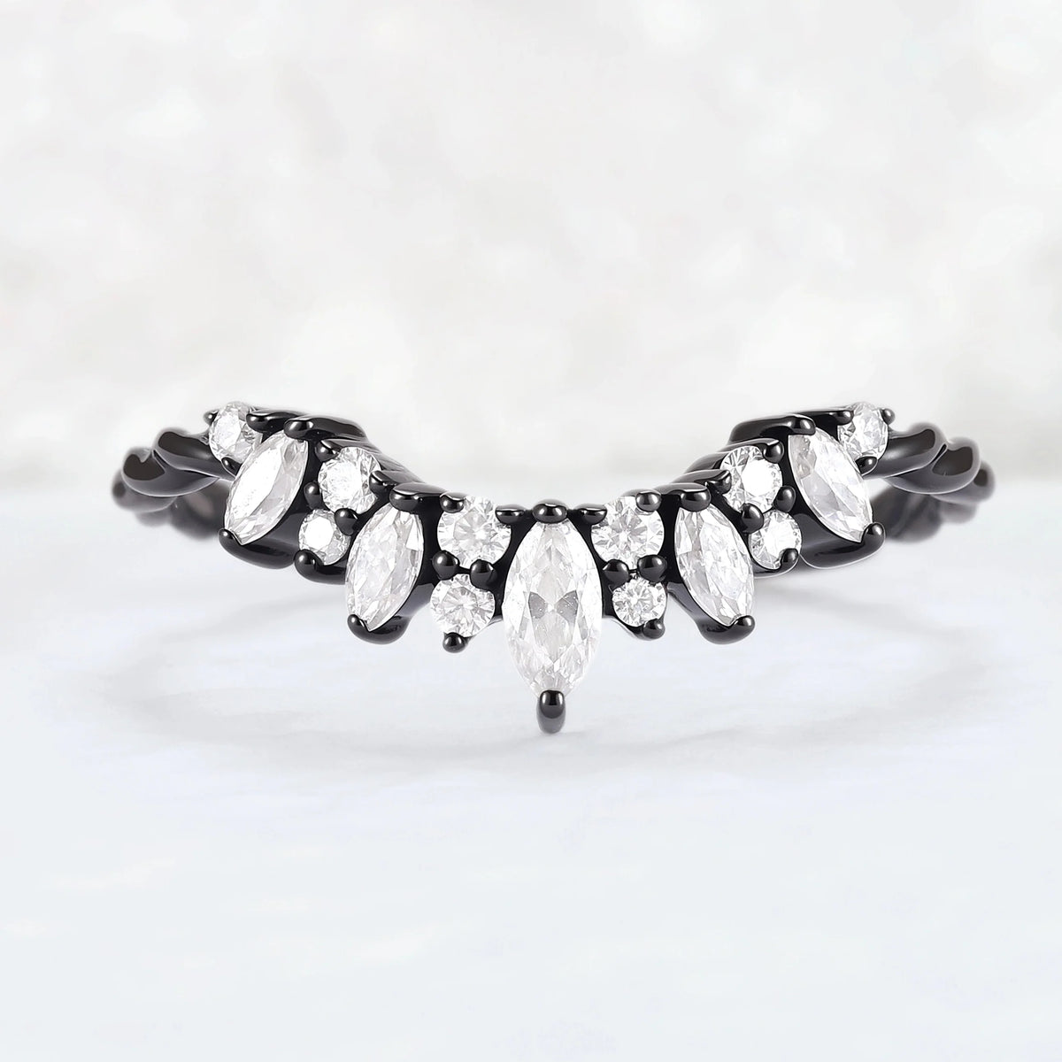 Curved Marquise Cut Moissanite Twig Ring Arm Wedding Ring