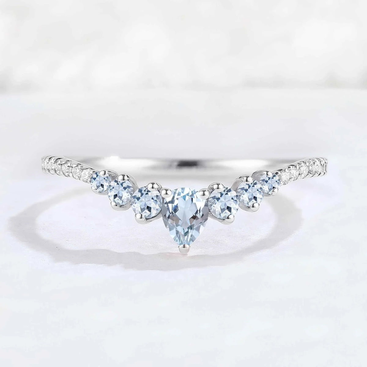 Curved Round Cut Aquamarine Stacking Ring