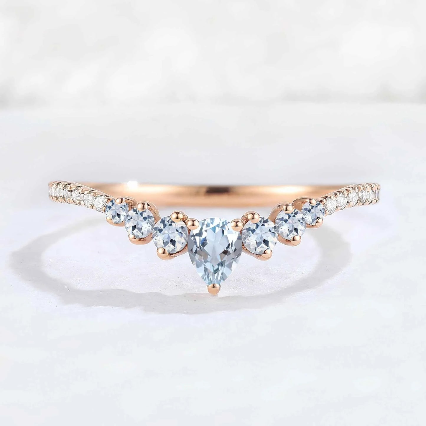 Curved Round Cut Aquamarine Stacking Ring