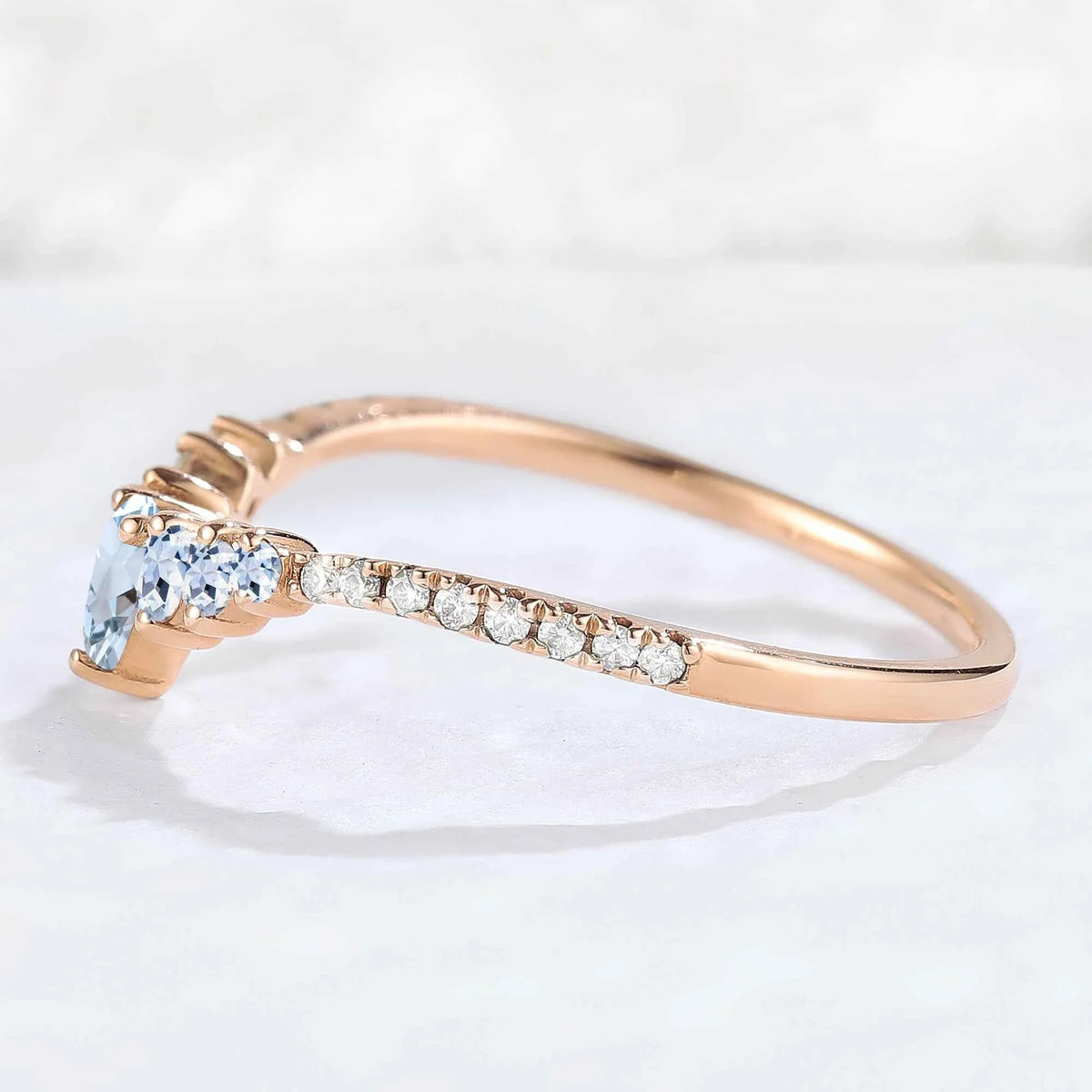 Curved Round Cut Aquamarine Stacking Ring