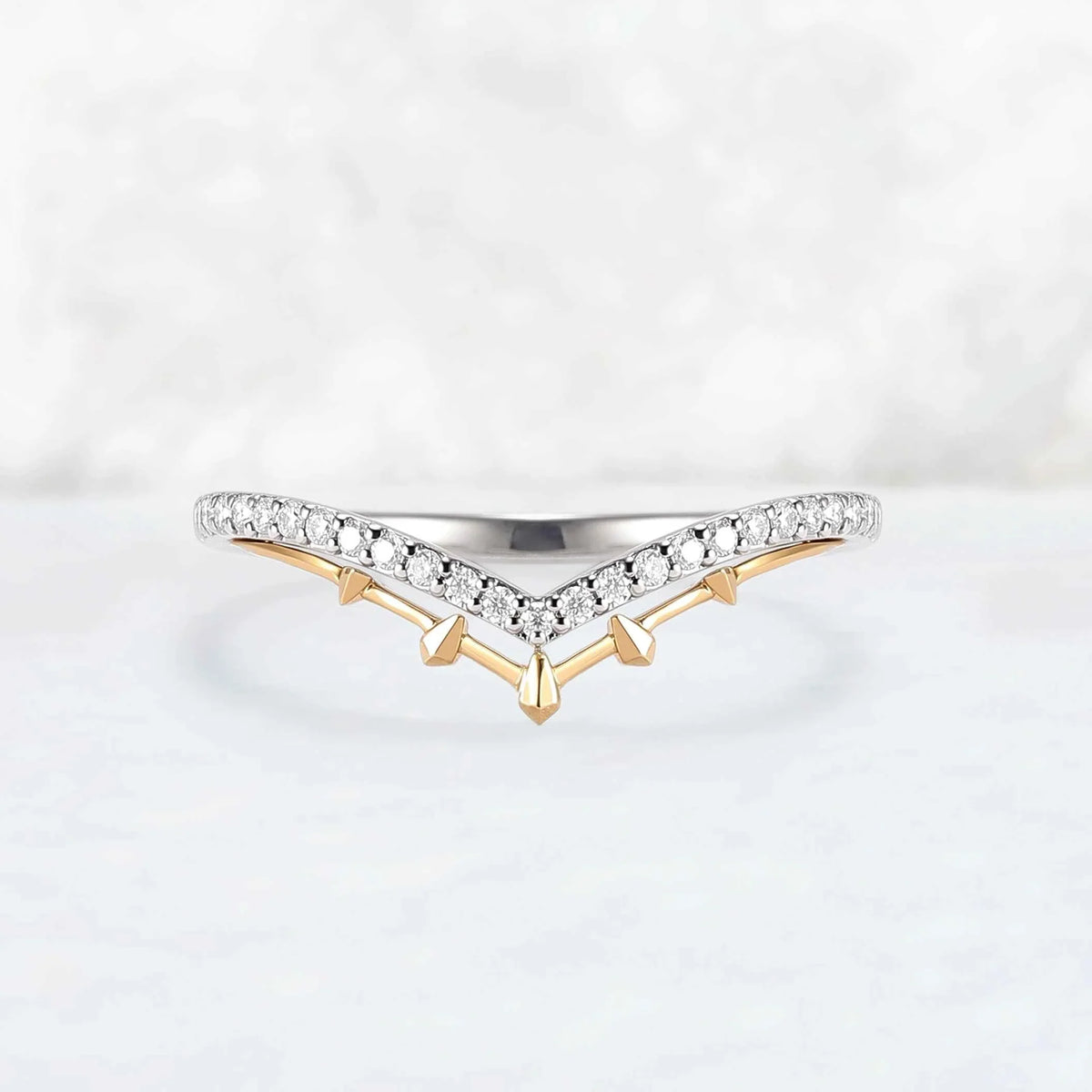 Curved White & Yellow Gold Wedding Ring Halloween Jewelry