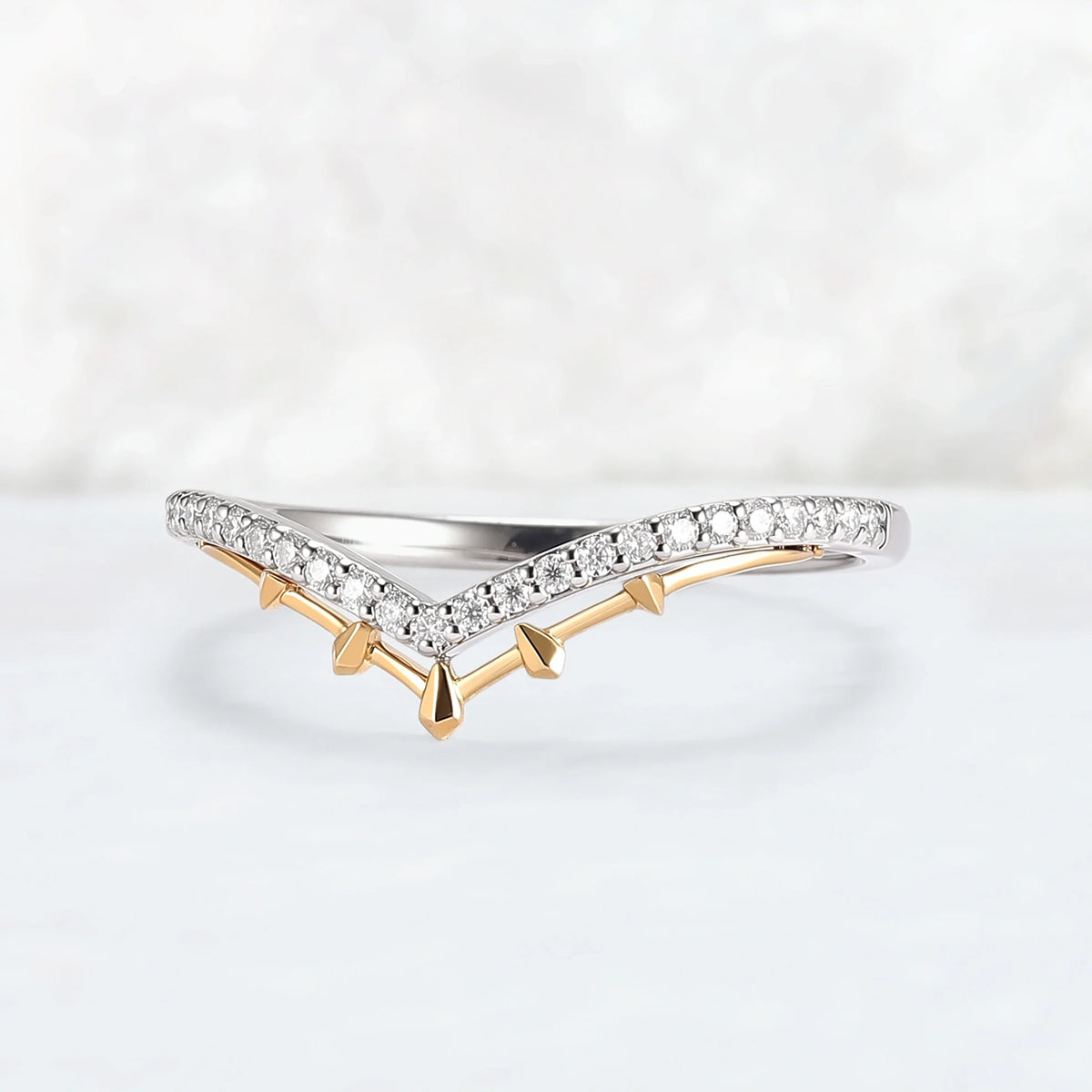 Curved White & Yellow Gold Wedding Ring Halloween Jewelry