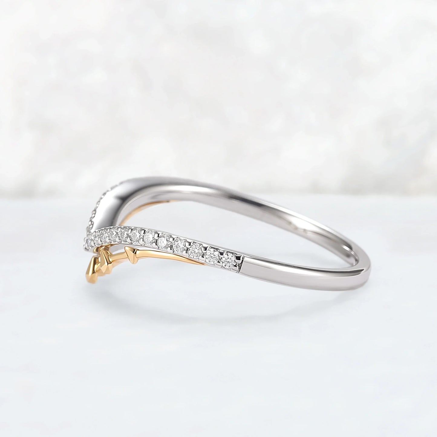 Curved White & Yellow Gold Wedding Ring Halloween Jewelry