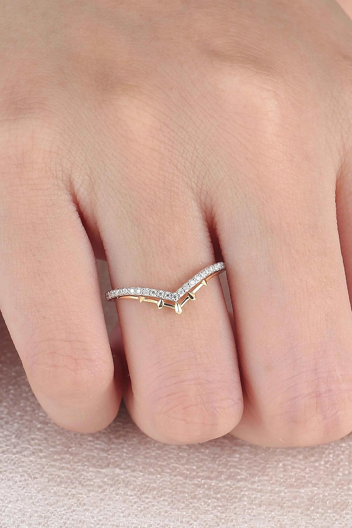 Curved White & Yellow Gold Wedding Ring Halloween Jewelry