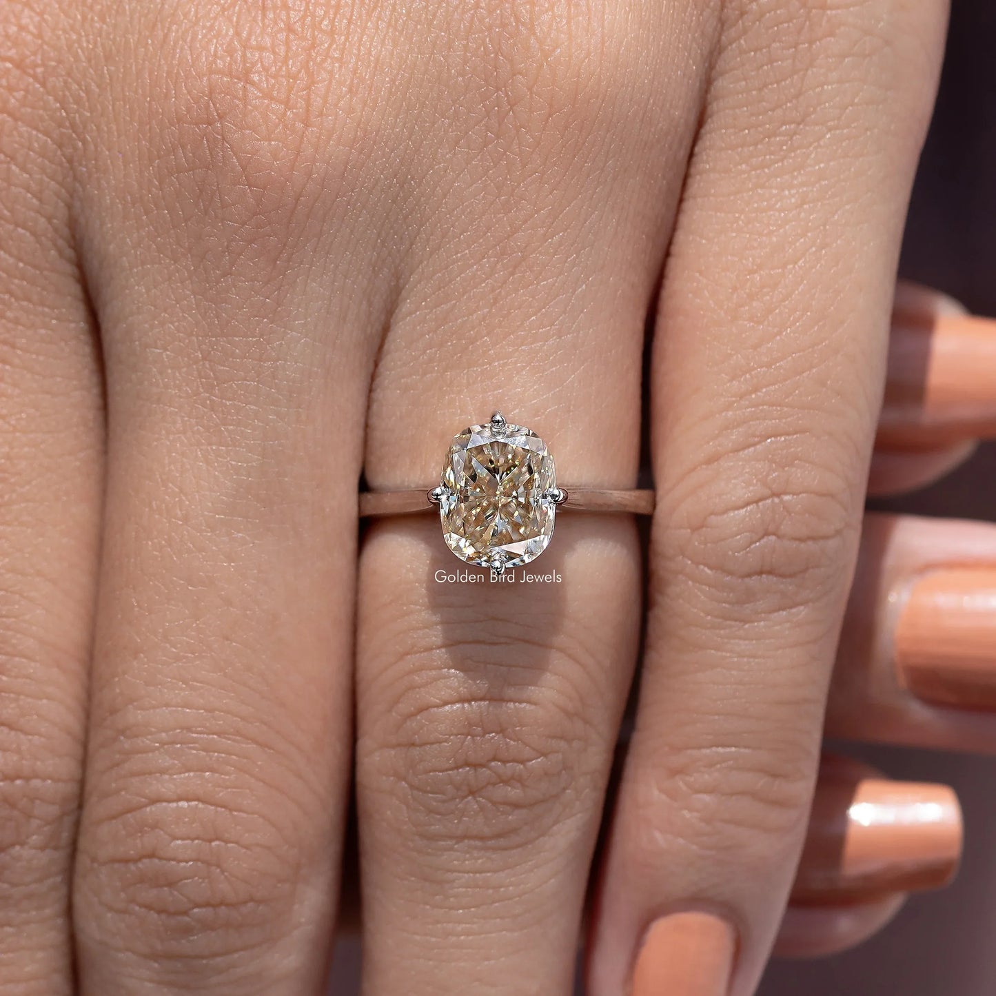 Elongated Cushion Moissanite Solitaire Engagement Ring
