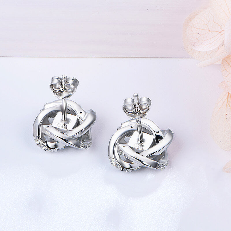 Cushion Lab-Created Emerald Knot Sterling Silver Stud Earrings