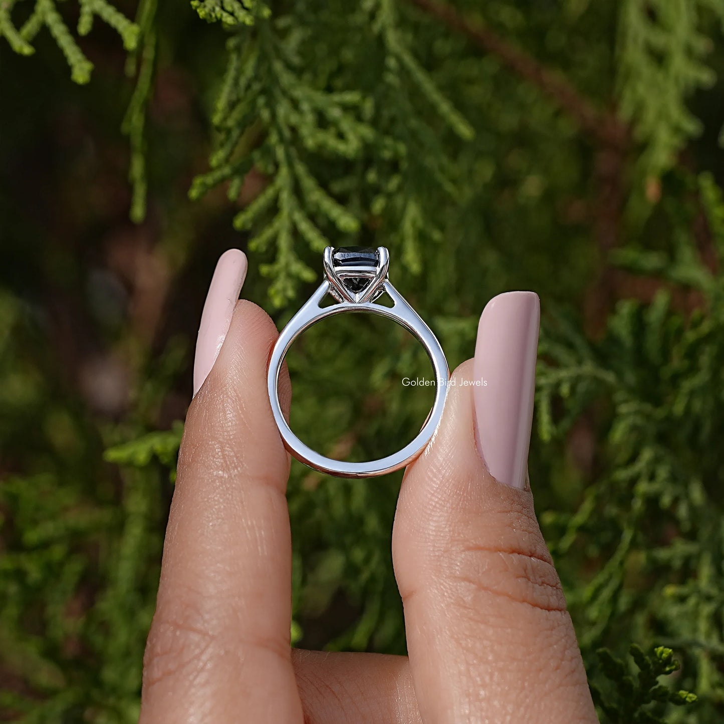 Black Cushion Moissanite Solitaire Ring