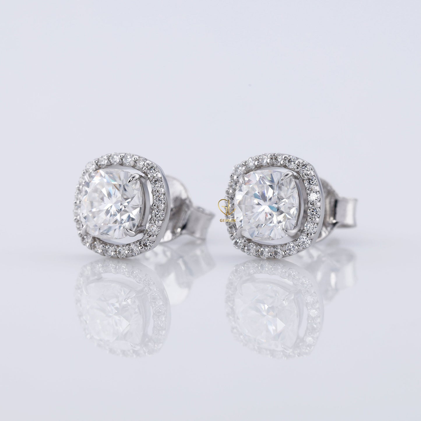 Cushion Cut Lab Grown Diamond Halo Stud Earrings