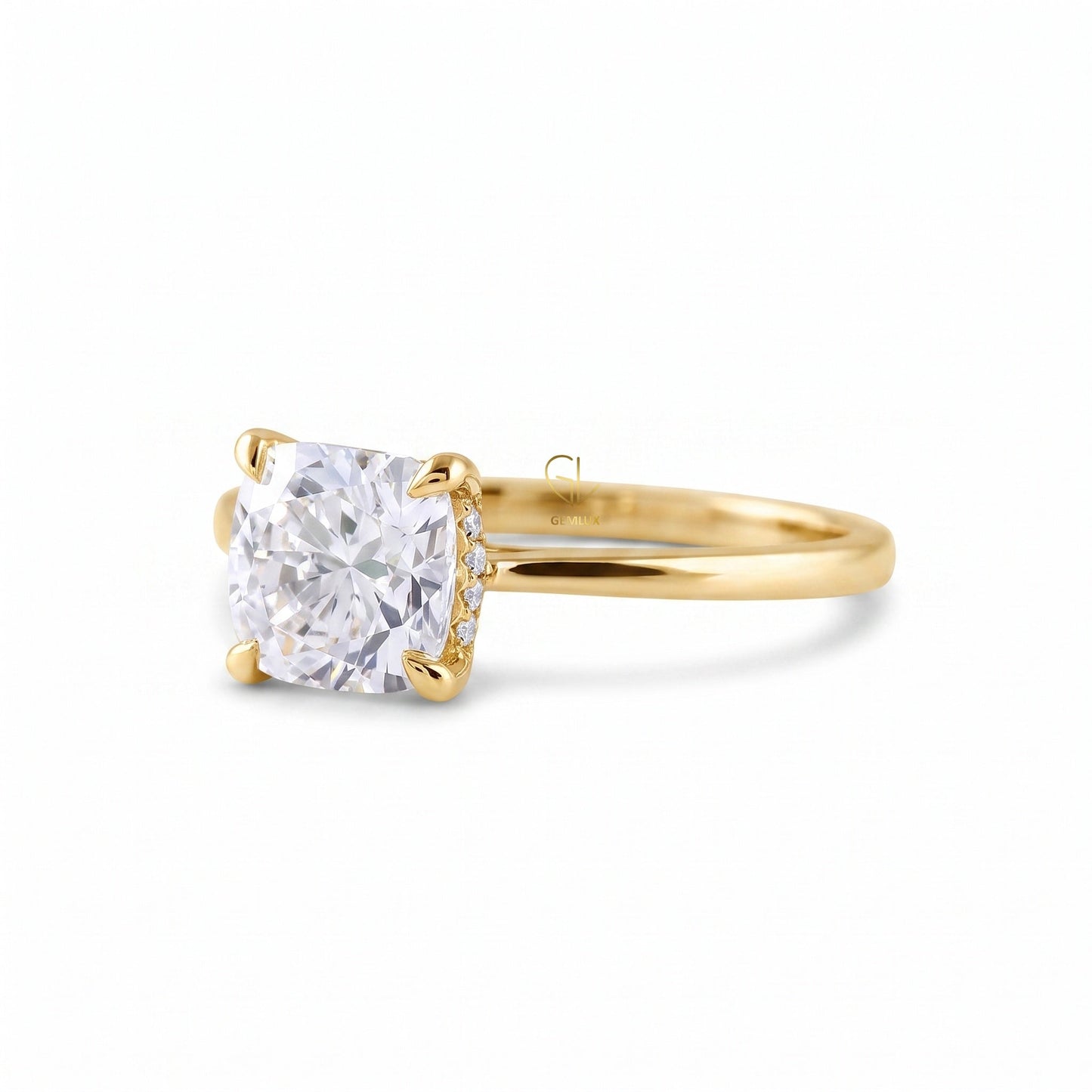 Cushion Cut Lab Grown Solitaire Hidden Halo Ring