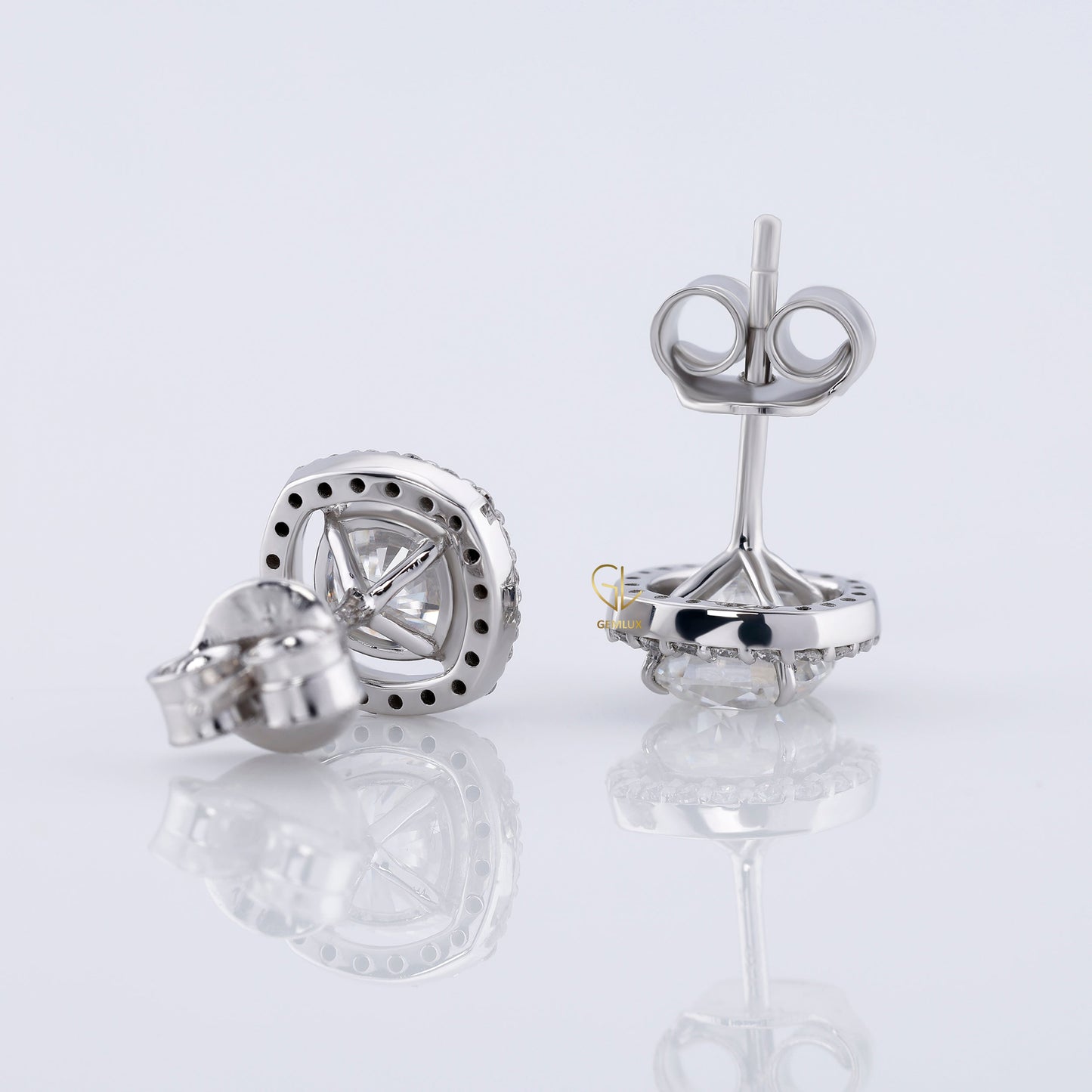 Cushion Cut Moissanite Halo Stud Earrings