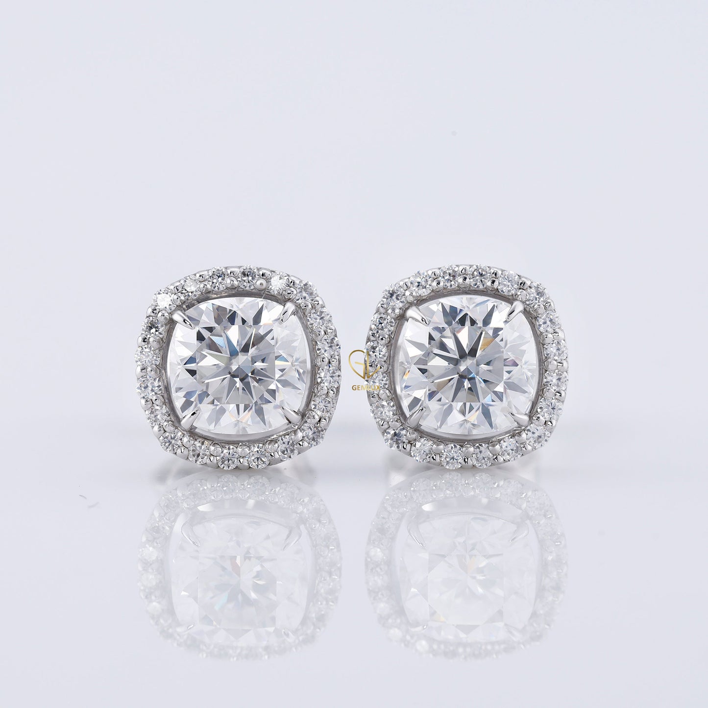 Cushion Cut Moissanite Halo Stud Earrings