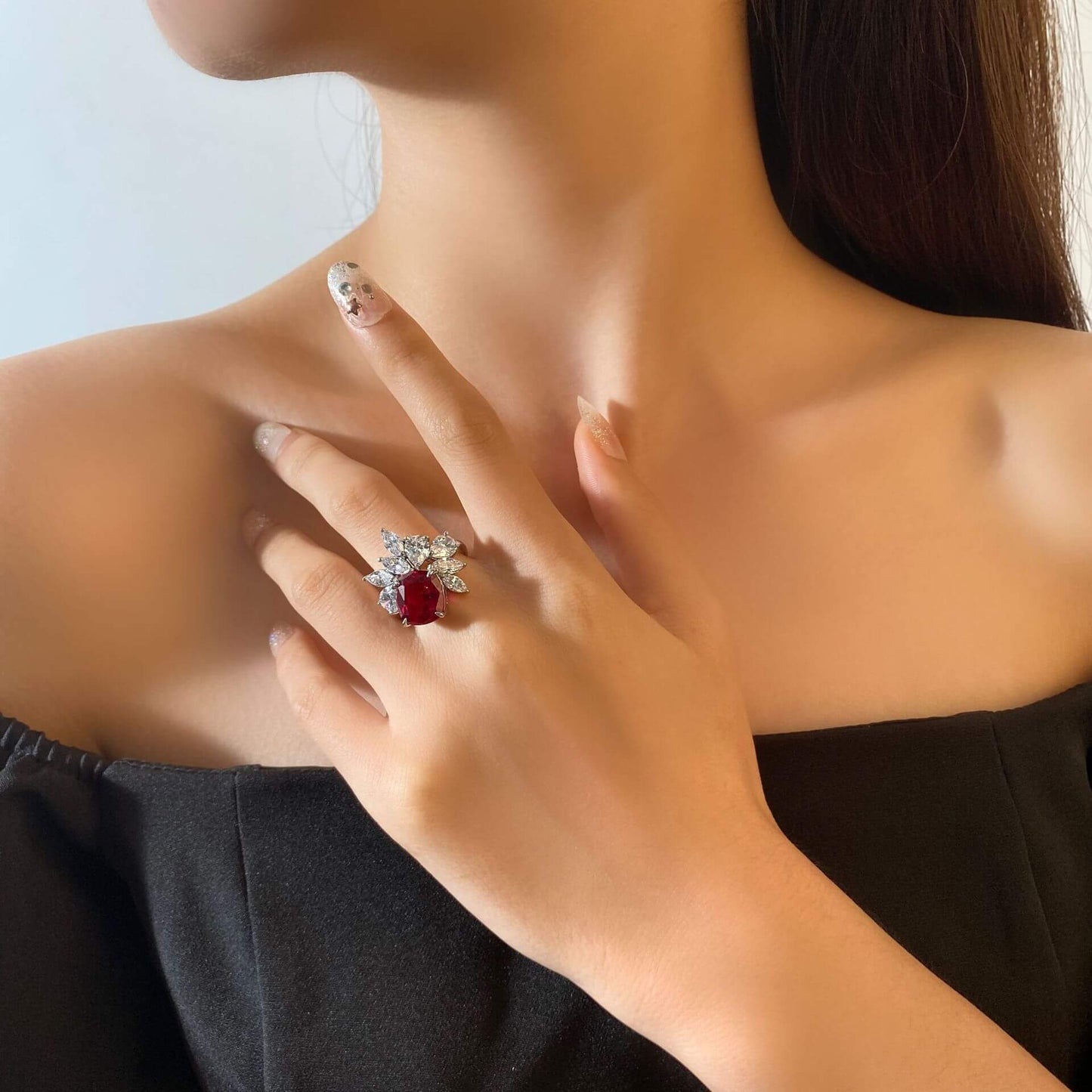 Cushion Cut Sapphire Cluster Accents Sterling Silver Ring