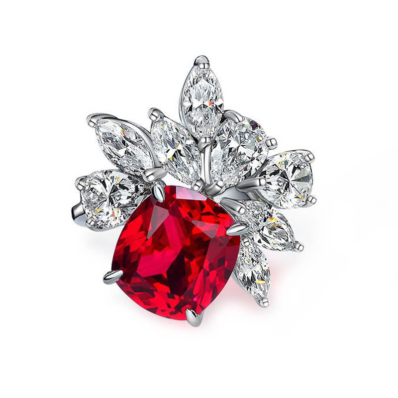 Cushion Cut Sapphire Cluster Accents Sterling Silver Ring
