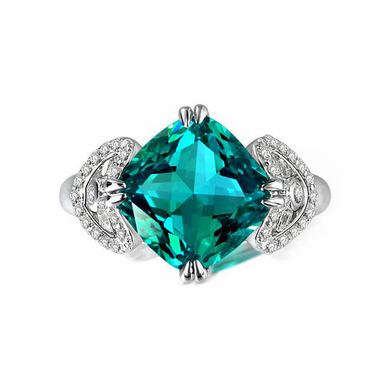 Cushion Green Tourmaline Heart Accents Sterling Silver Ring