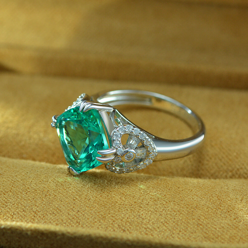Cushion Green Tourmaline Heart Accents Sterling Silver Ring