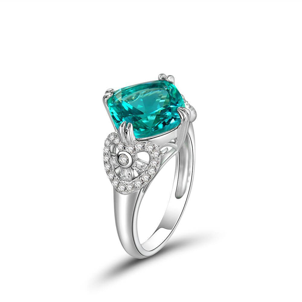Cushion Green Tourmaline Heart Accents Sterling Silver Ring