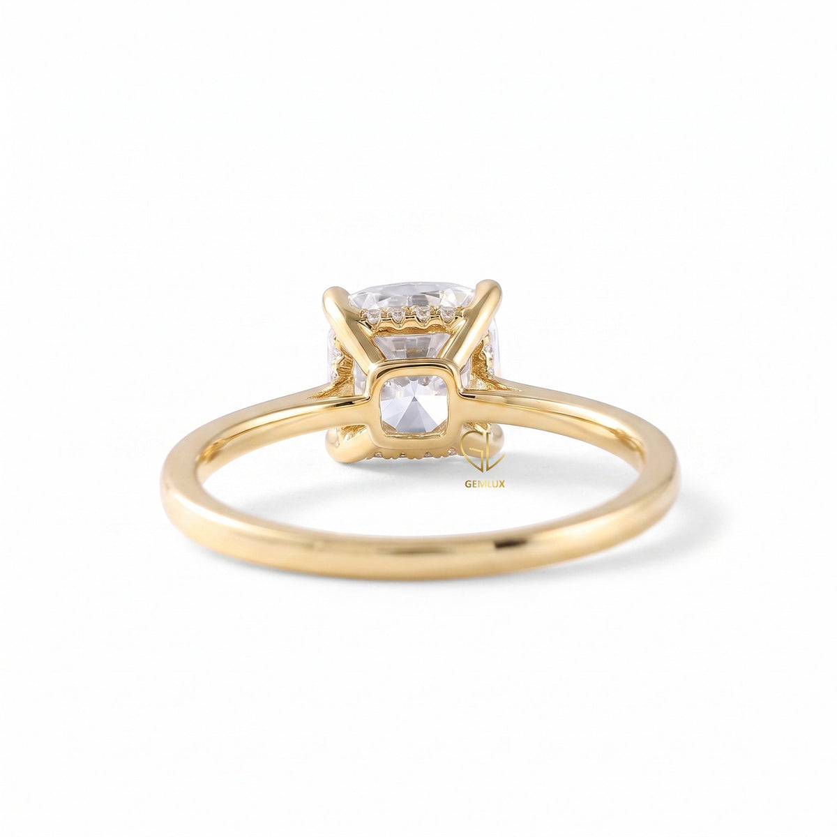 Cushion Moissanite Solitaire Hidden Halo Engagement Ring