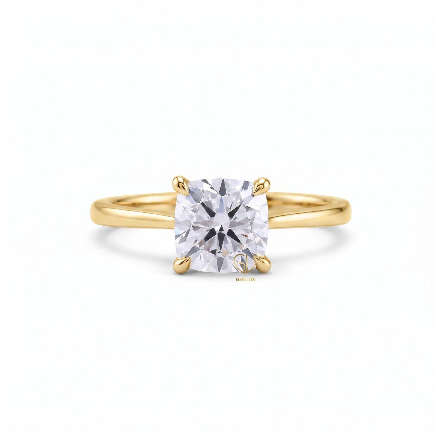 Cushion Moissanite Solitaire Hidden Halo Engagement Ring